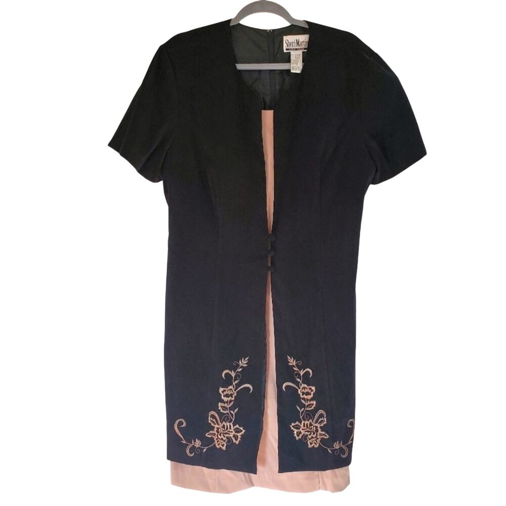 Vintage Black Embroidered Midi Dress by Sheri Martin New York, Plus Size 18